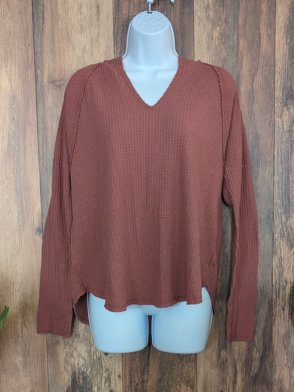 wild fable Waffle Knit V-Neck Pullover Hoodie Shirt M Q246 - Picture 1 of 6